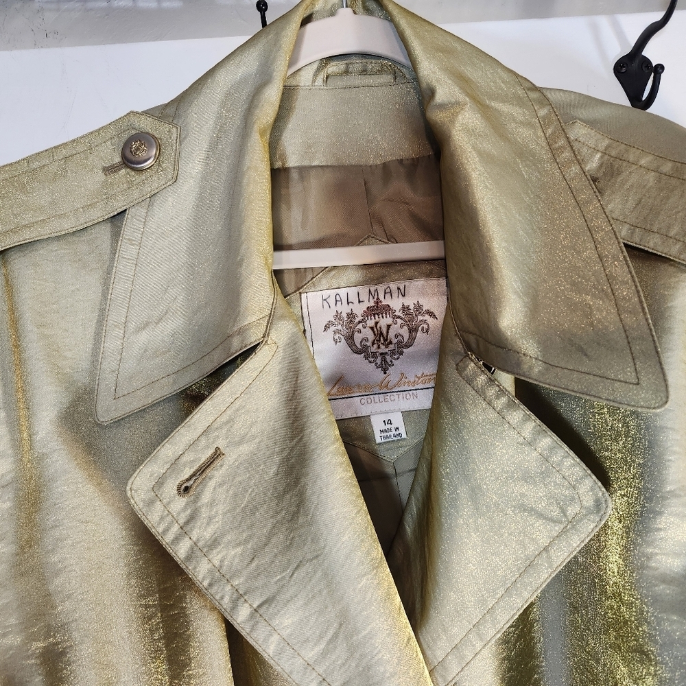 Laura Winston Gold Metalic Vintage Maxi Trench Coat Sz 14 - Picture 5 of 16